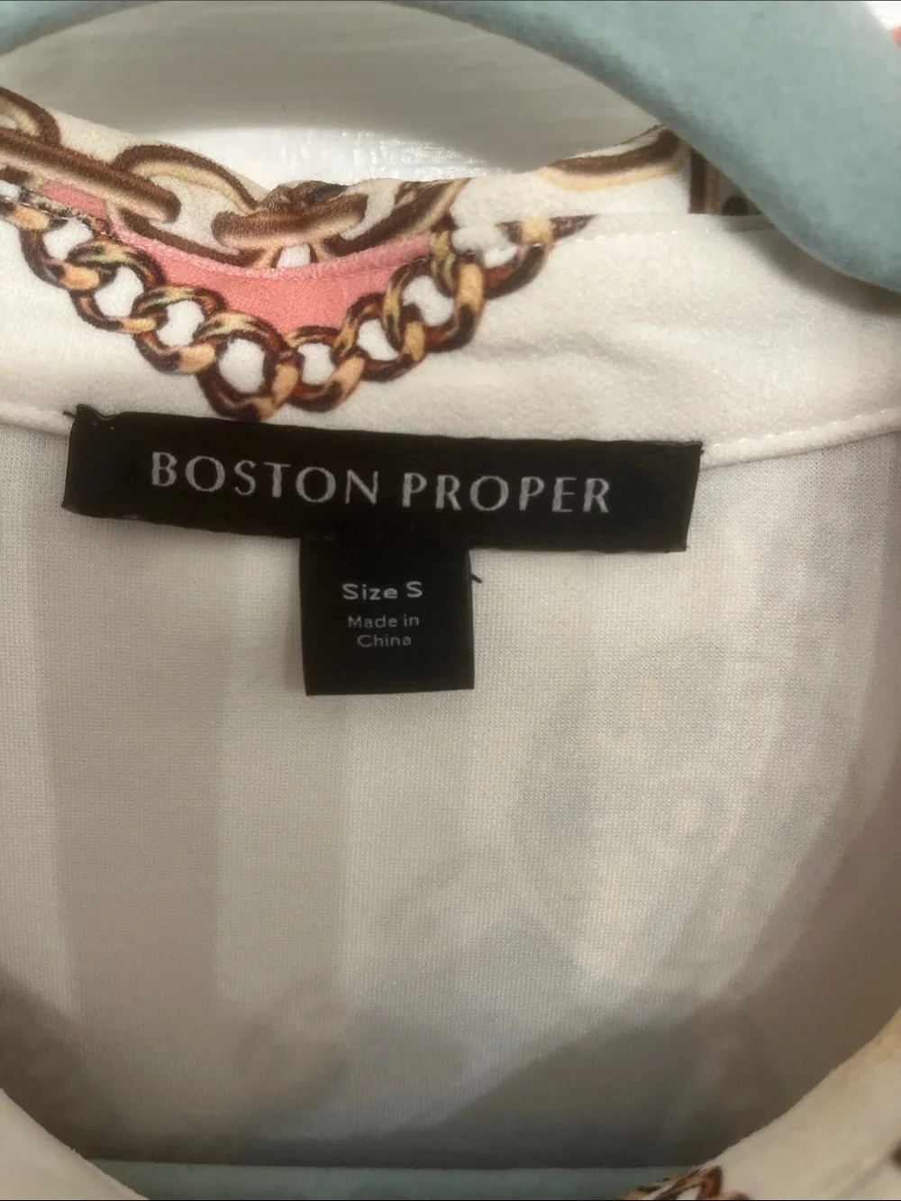 Boston Proper Pink, Black & White Sleeveless Chain-Print Shift Dress